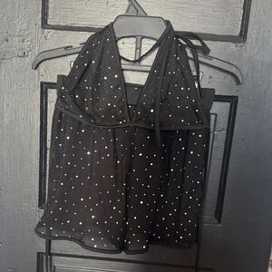 SHEIN Black Halter Sparkle Cami Top